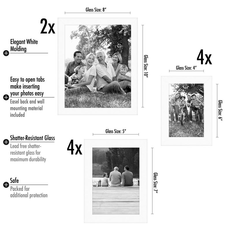 Americanflat Set of 10 Picture Frames with Shatter-Resistant Glass - Gallery Wall Frame Set with Two 8x10, Four 5x7 and Four 4x6 Frames - Signature Collection - White - Image 2